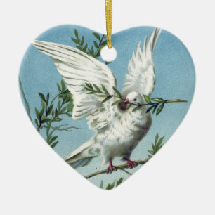 Dove with Olive Branch - Heart Ornament