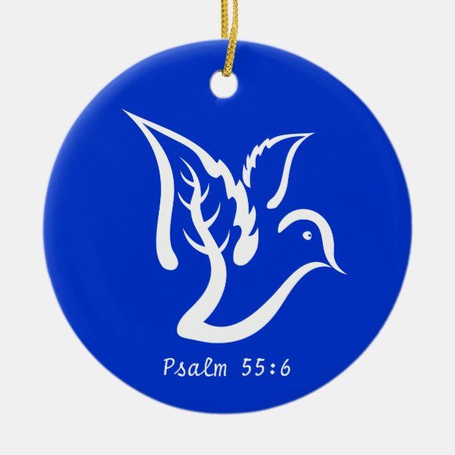 Dove with Olive Branch & Psalm 55:6 Quote Ceramic Tree Decoration (Front)