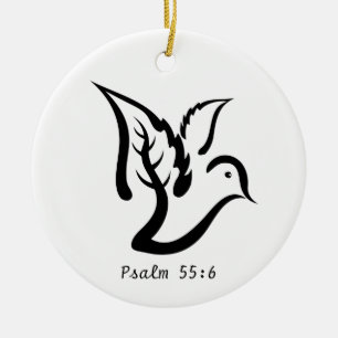 Dove with Olive Branch & Psalm 55:6 Quote Ceramic Tree Decoration