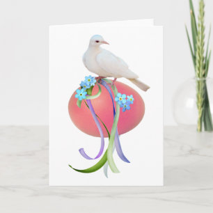 Dove with Pink Egg with Ribbons Easter Card