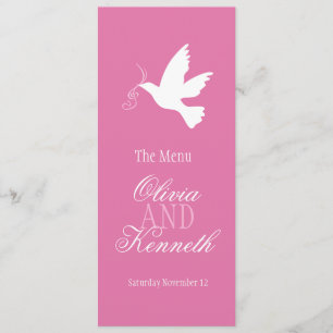 Dove with ribbons pink & white wedding dinner menu