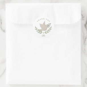Dove with Twig Unisex Baptism Thank You  Classic Round Sticker