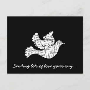 Dove word typography love in different languages postcard