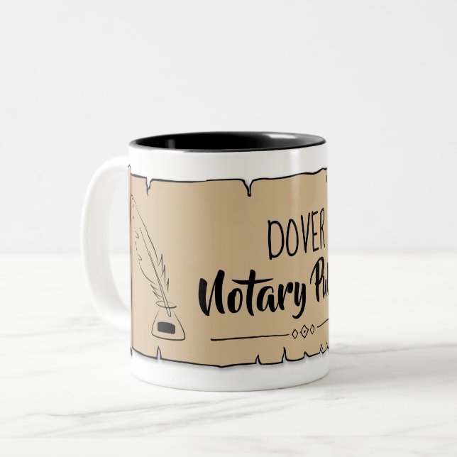 Dover Notary Public Scroll Feather Quill Two-Tone Coffee Mug (Front Left)