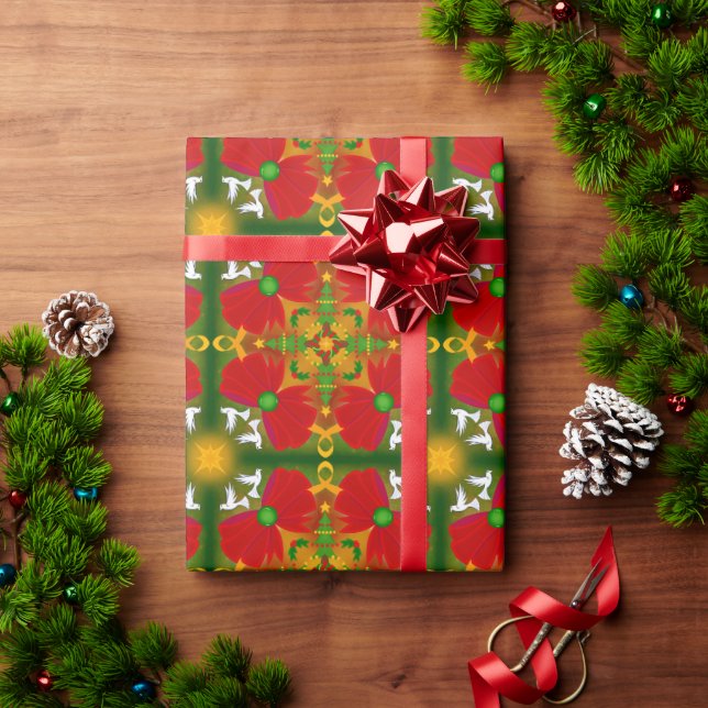 Doves and Christmas Bows Wrapping Paper (Holiday Gift)