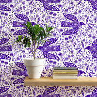 Doves and Flowers Purple and White Bird Art