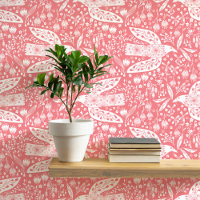 Doves and Flowers White on Coral Bird Art