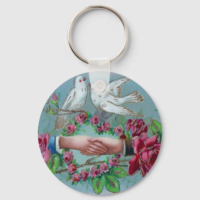 Doves and Handshake Birthday Key Ring (Front)