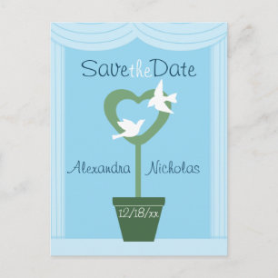 Doves and Heart Topiary Save the Date Postcard