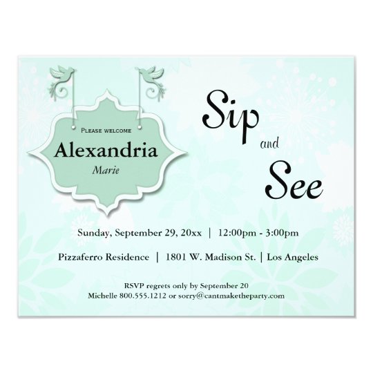Doves And Mint Green Sip And See Baby Invite