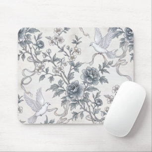 Doves and Peony Flowers with Ribbons Mouse Mat