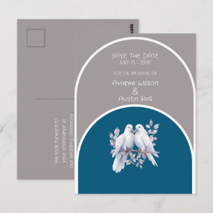 Doves and Rings Light Grey and Ocean Blue Arches Postcard