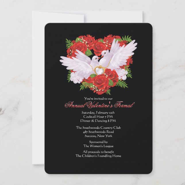 Doves and Roses Valentine's Invitation (Front)