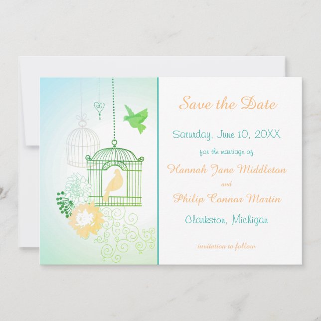 Doves & Cages Teal - Save the Date (Front)