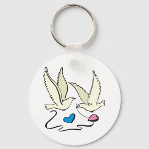 Doves Carry Wedding Hearts Key Ring