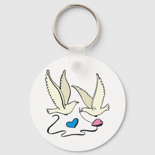 Doves Carry Wedding Hearts Key Ring (Front)