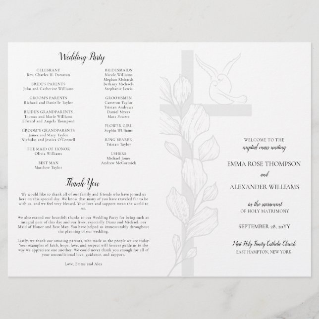 Doves Catholic Wedding Ceremony with Mass Program (Front)