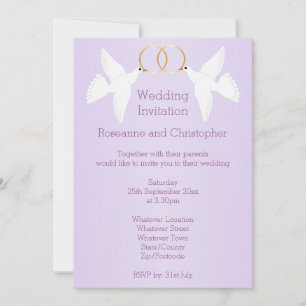 Doves Design Lilac Coloured Wedding Invitation