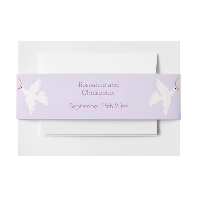 Doves Design Lilac Coloured Wedding Invitation Belly Band (Front Example)