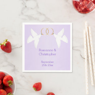Doves Design Lilac Coloured Wedding Napkin