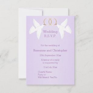 Doves Design Lilac Coloured Wedding RSVP Card