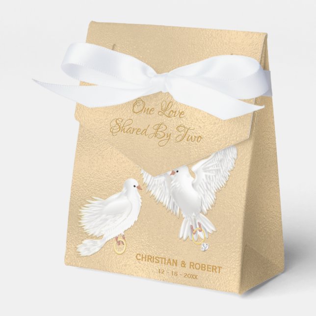 Doves Faux Gold Foil Wedding Favour Box (Front Side)