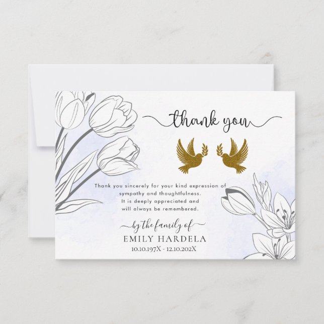Doves Floral Funeral Thanks Card (Front)