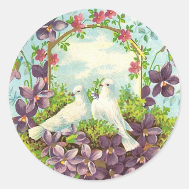 Doves & Flowers Classic Round Sticker (Front)