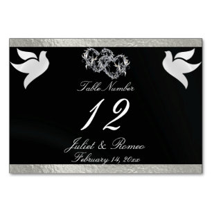 Doves & Heart - Black/Silver Table Number
