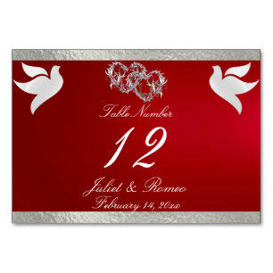 Doves & Heart - Crimson/Silver Table Number