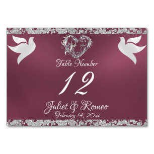 Doves, Heart & Glitter - Lavender Table Number