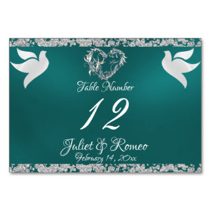 Doves, Heart & Glitter - Teal Table Number