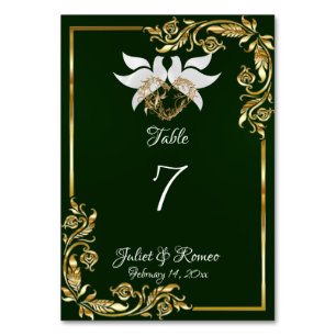 Doves, Heart & Gold Frame on Emerald Table Number