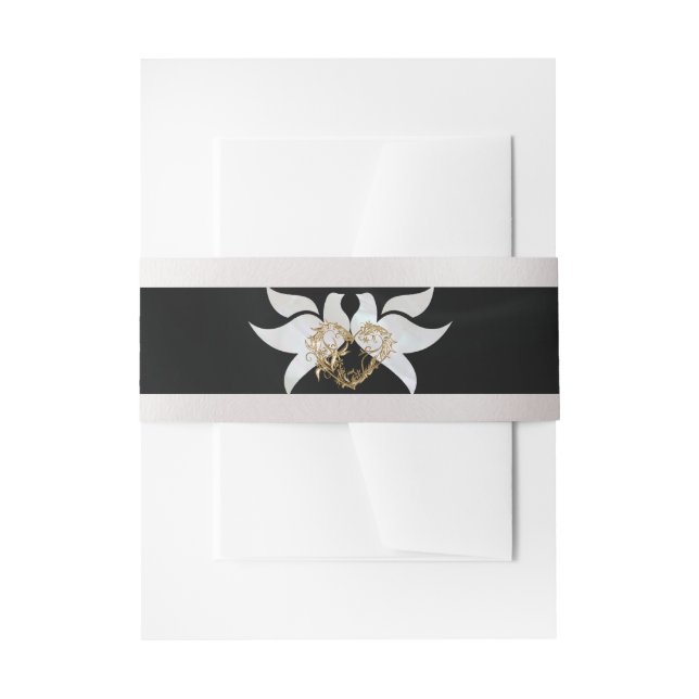 Doves & Heart on Black Wedding Invitation Belly Band (Front Example)