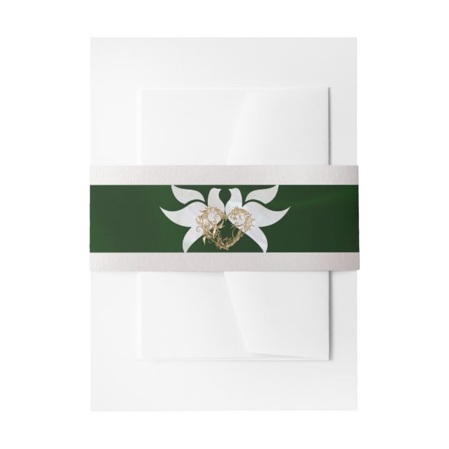 Doves & Heart on Emerald Wedding Invitation Belly Band (Front Example)