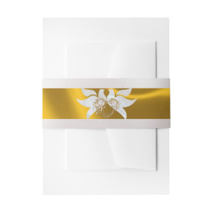 Doves & Heart on Gold Wedding Invitation Belly Band