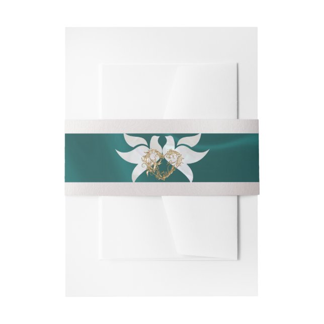 Doves & Heart on Teal Wedding Invitation Belly Band (Front Example)