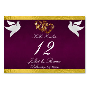 Doves & Heart - Purple/Gold Table Number