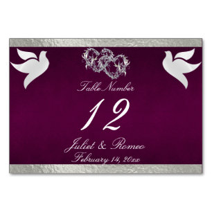 Doves & Heart - Purple/Silver Table Number