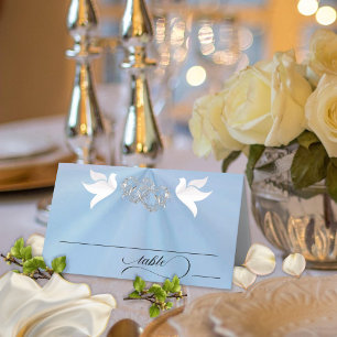 Doves & Hearts - Blue Pearl/Silver Place Card