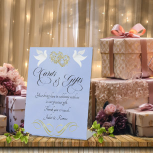 Doves & Hearts Cards & Gifts - Blue Pearl/Gold Pedestal Sign