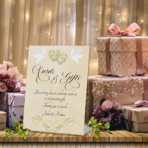 Doves & Hearts Cards & Gifts - Peach Pearl/Gold Pedestal Sign