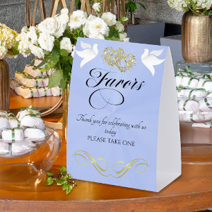 Doves & Hearts Favours - Blue Pearl/Gold