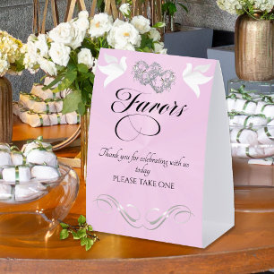 Doves & Hearts Favours - Pink Pearl/Silver
