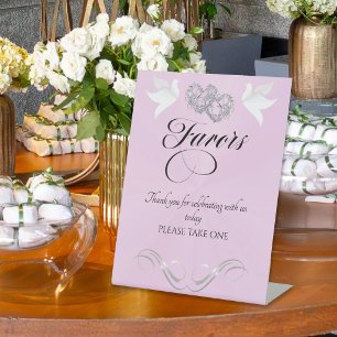 Doves & Hearts Favours - Pink Pearl/Silver Pedestal Sign