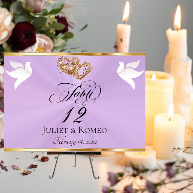 Doves & Hearts - Lavender/Gold Table Number (Creator Uploaded)