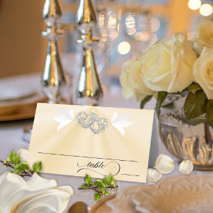 Doves & Hearts - Peach Pearl/Silver Place Card