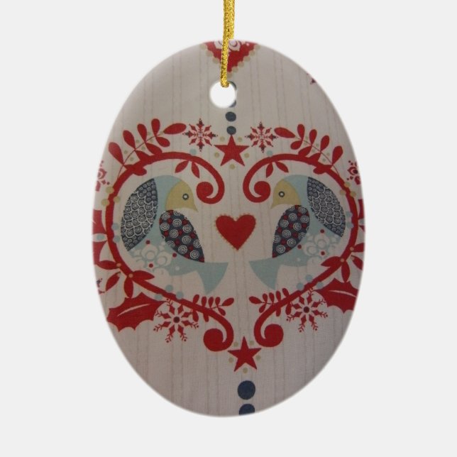 Doves & Hearts -- Pennsylvania Dutch Ceramic Tree Decoration (Front)