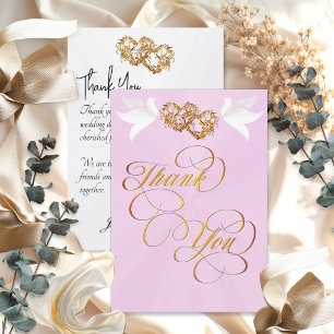 Doves & Hearts - Pink Pearl/Gold Thank You Card