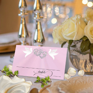 Doves & Hearts - Pink Pearl/Silver Place Card